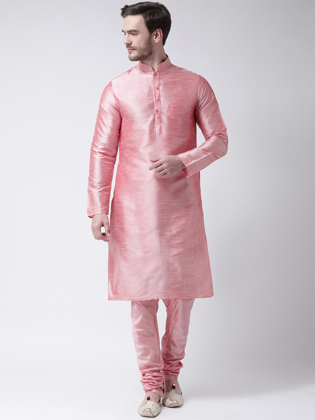 

SG LEMAN Men Peach-Coloured Raw Silk Kurta with Pyjamas