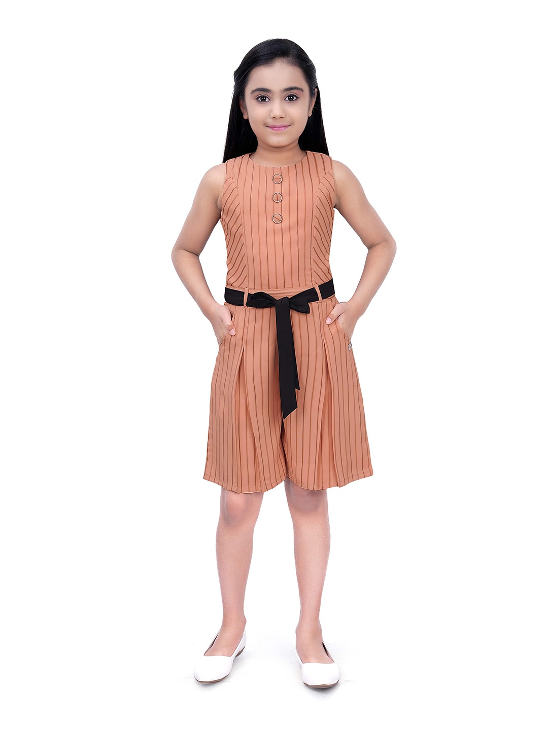 

Tiny Girl Girls Peach-Coloured & Black Striped Jumpsuit