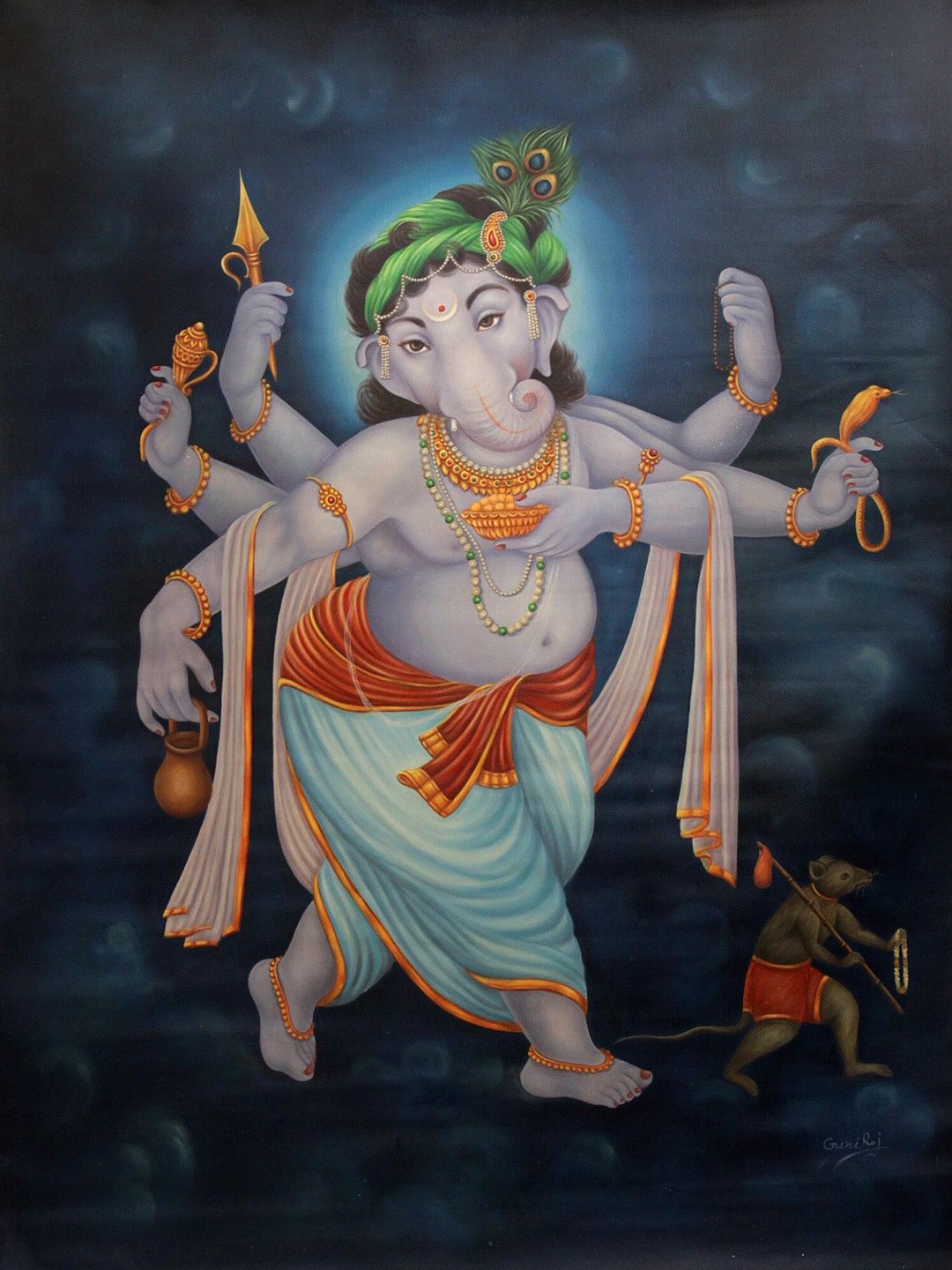 

Exotic India Innocent as a Child Ganesha Oil Painting, Blue