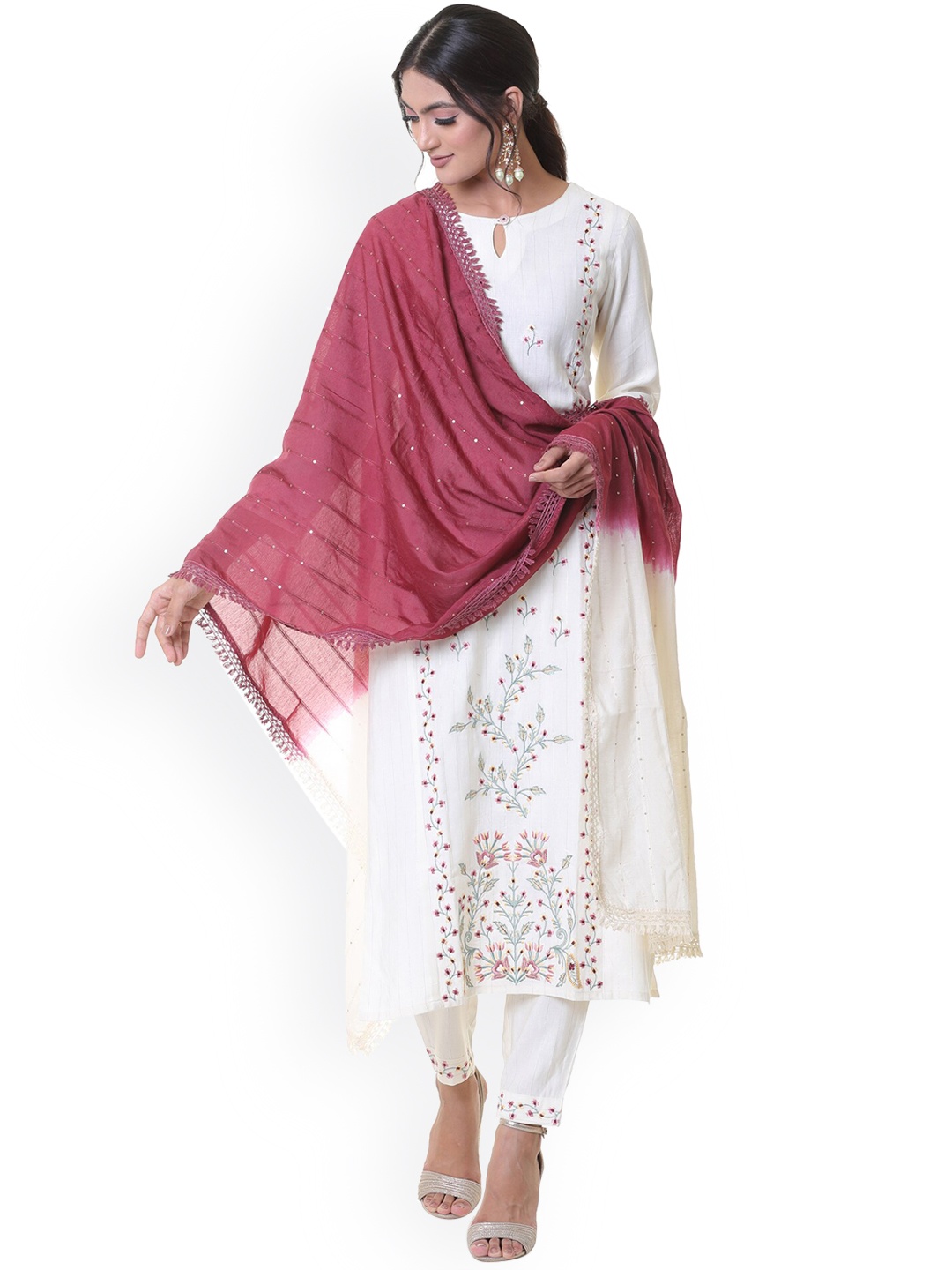 

HEEPOSH Women White Pure Cotton Kurta with Trousers & With Dupatta