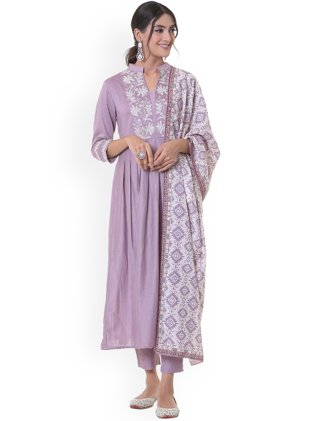 

HEEPOSH Women Pink Yoke Design Pure Cotton Kurta with Trousers & With Dupatta