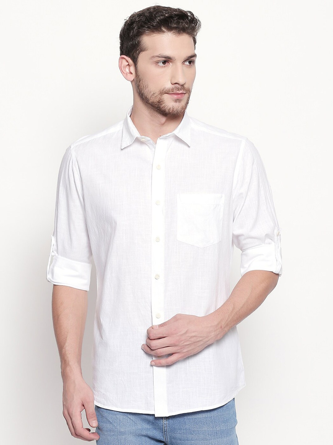 

EVOQ Men White Comfort Casual Shirt