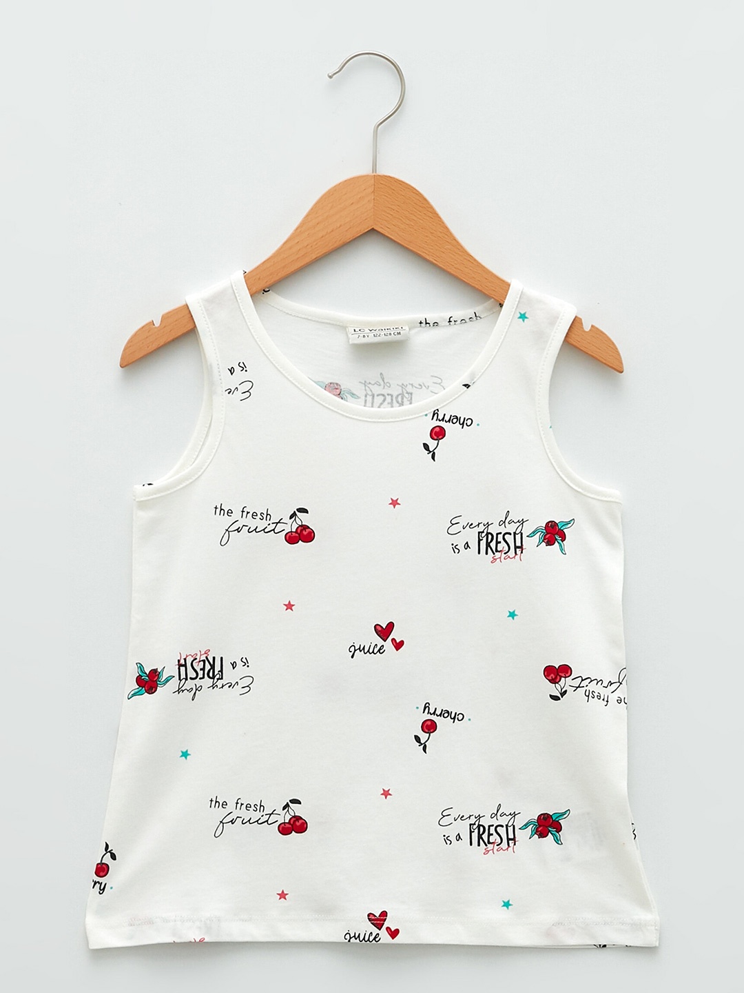 

LC Waikiki White & Red Girls Conversational Print Top