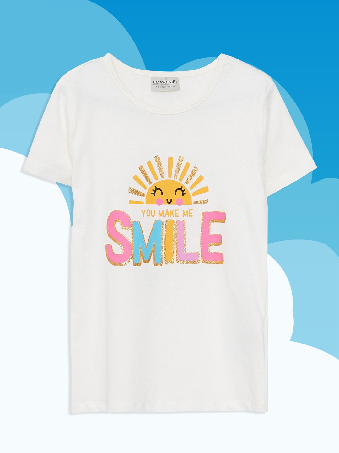 

LC Waikiki Girls Off White Typography Printed Pure Cotton T-shirt