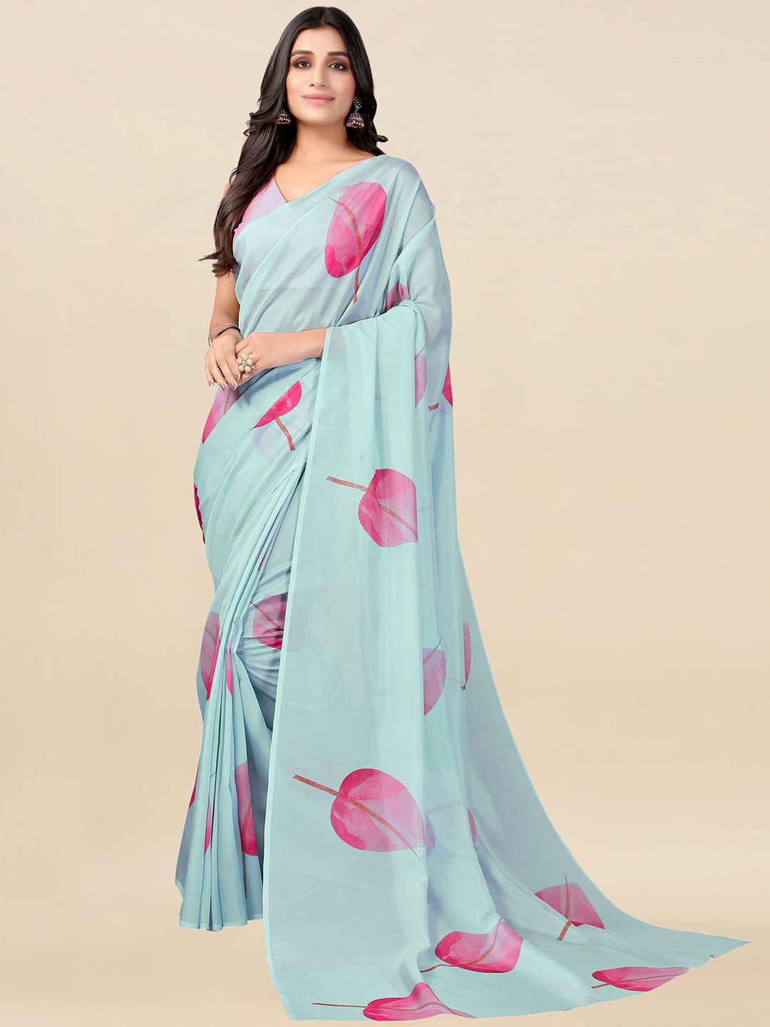 

Satrani Blue & Pink Floral Saree