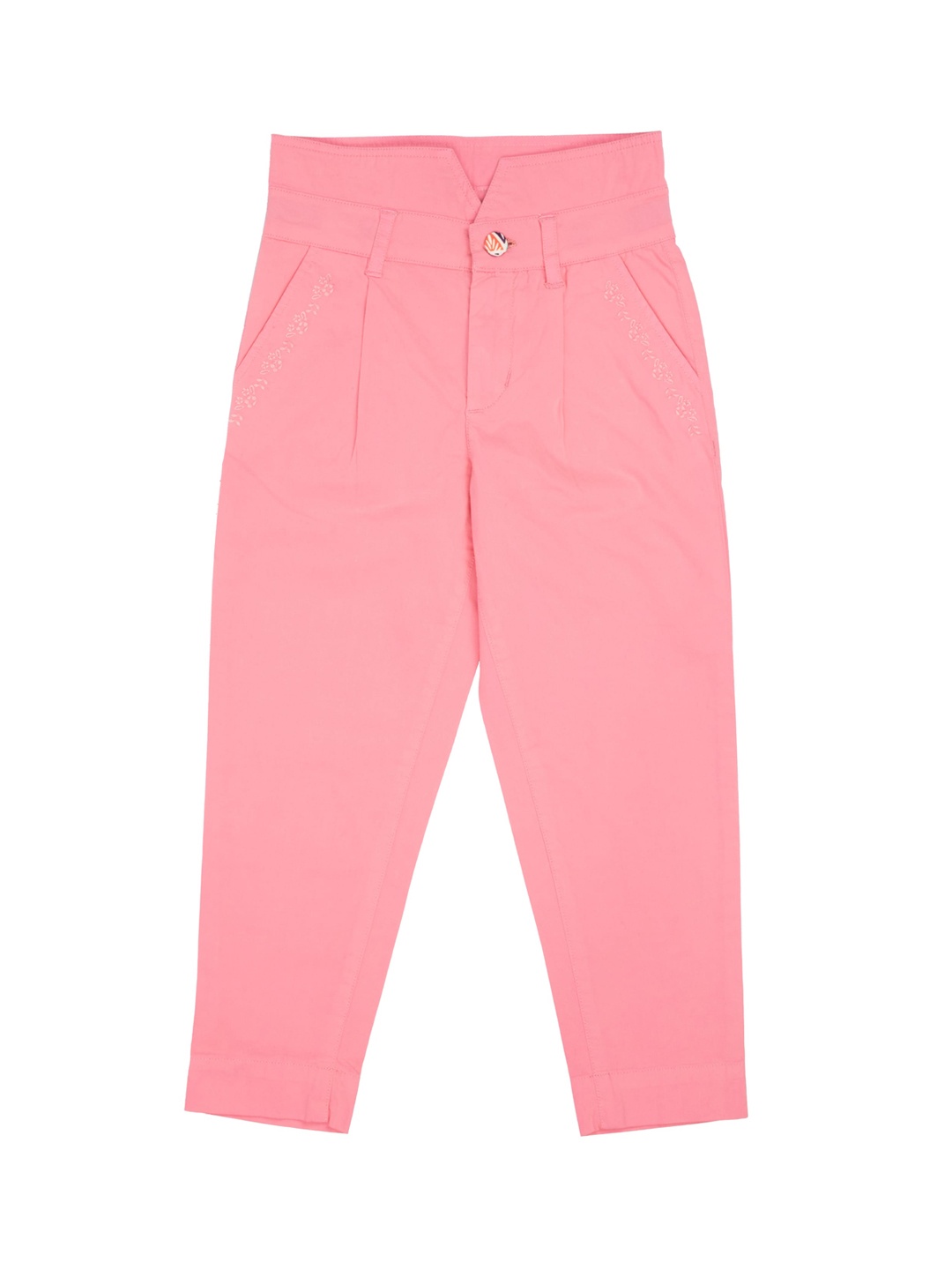 

UNDER FOURTEEN ONLY Girls Pink Relaxed Slim Fit Pleated Trousers