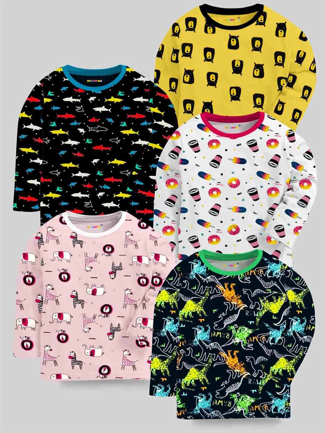 

KUCHIPOO Kids Multicoloured & xiketic 5 Printed Pure Cotton T-shirt, Multi