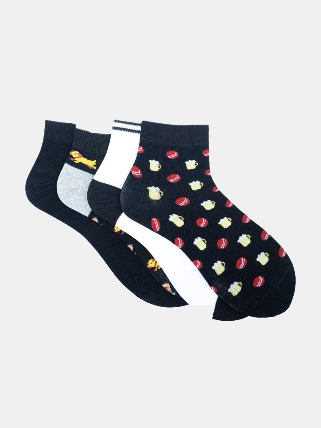 

Soxytoes Pack Of 4 Printed Ankle Length Socks, Black