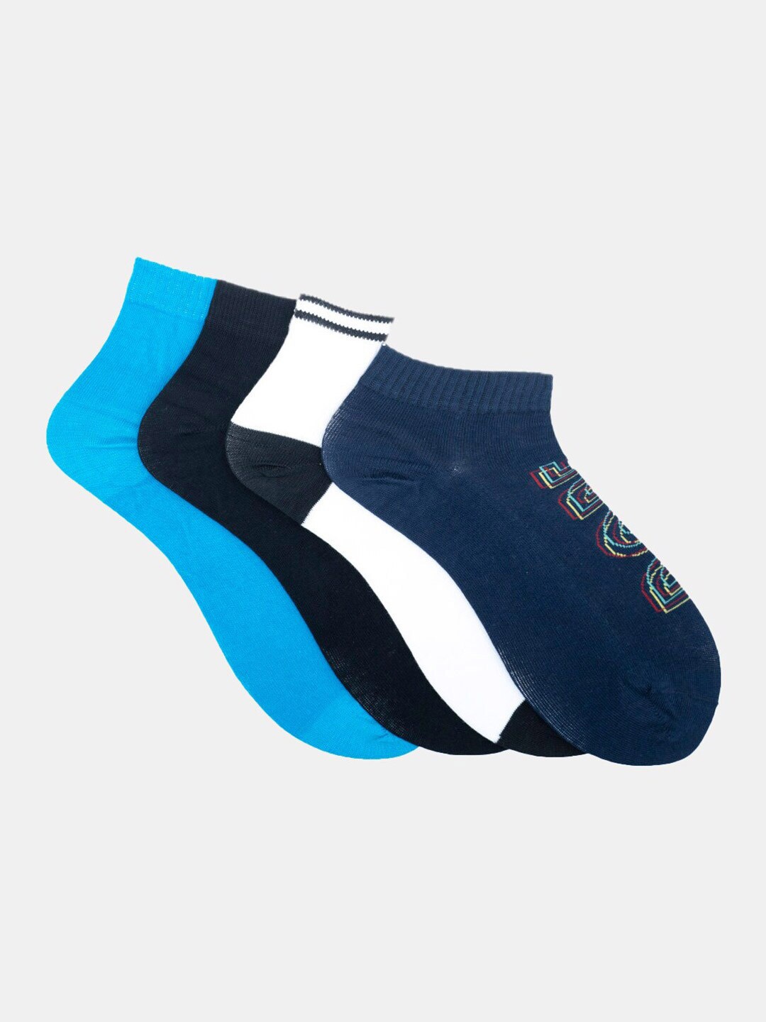 

Soxytoes Pack of 4 Navy Blue & White Patterned Cotton Ankle Length Socks
