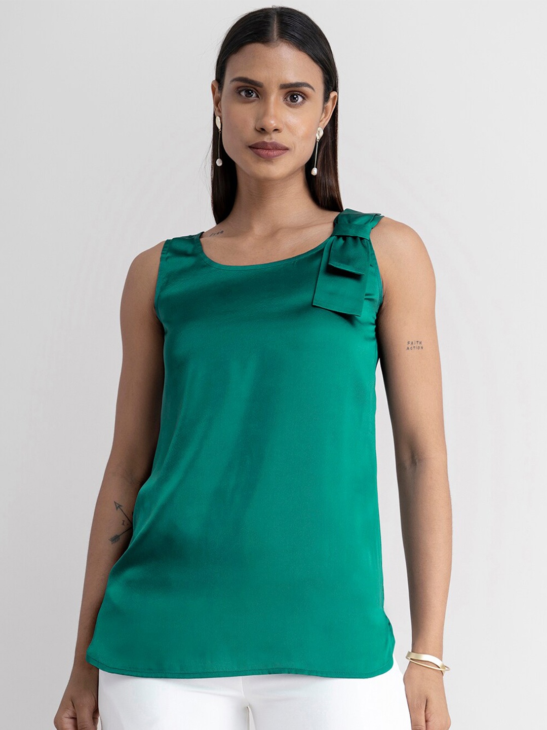 

FableStreet Women Green Satin Top