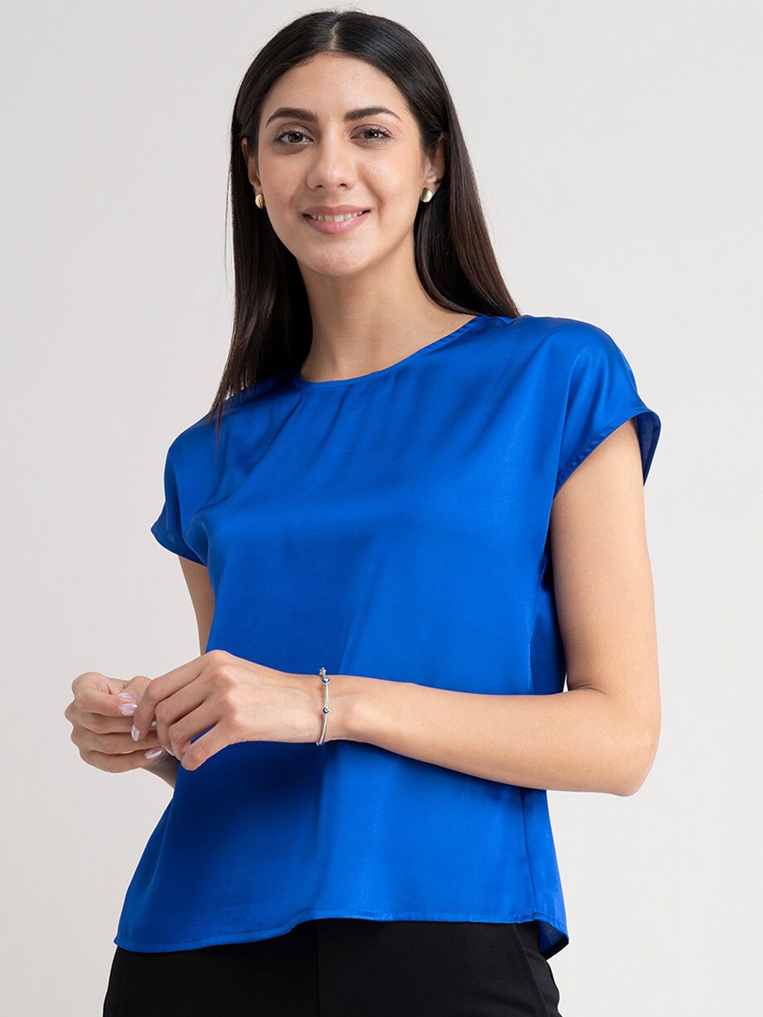 

FableStreet Blue Extended Sleeves Satin Top
