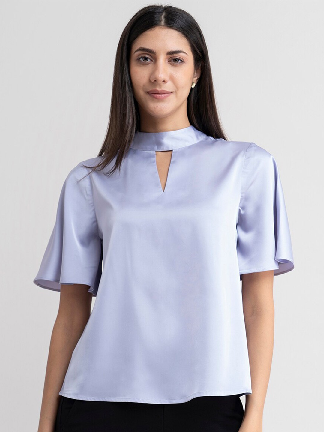 

FableStreet Purple Keyhole Neck Satin Top
