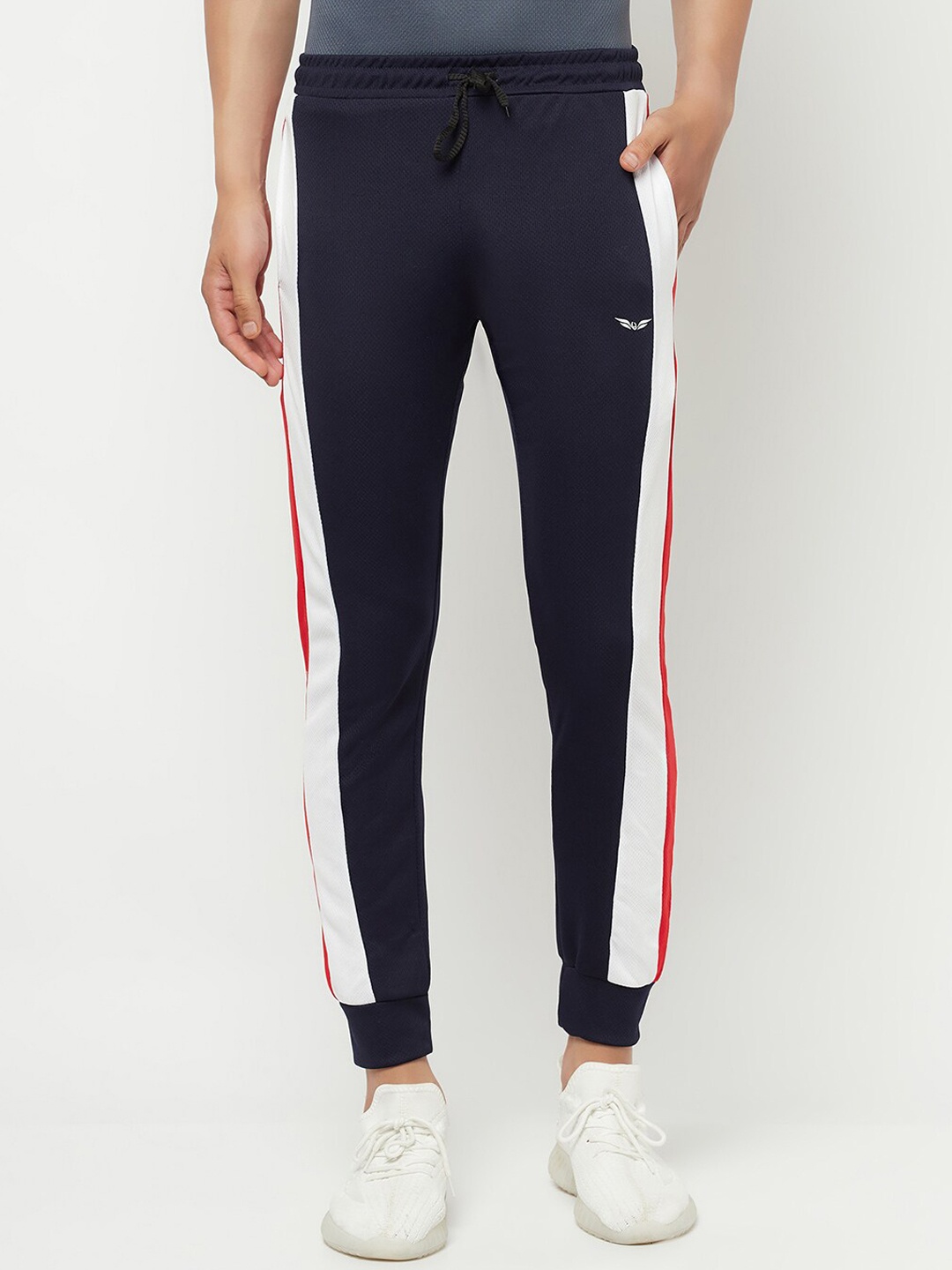 

ELEGANCE Men Navy Blue & White ColourblockedJoggers