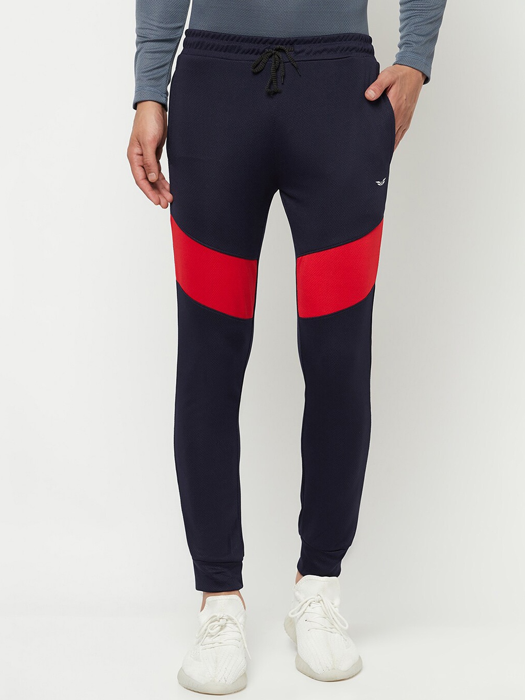 

ELEGANCE Men Navy-Blue & Red Color-Blocked Joggers