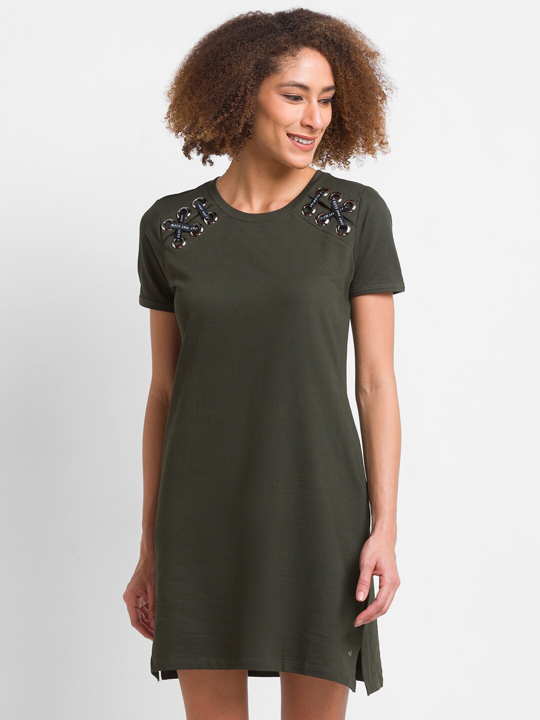 

SPYKAR Green & rosin Embellished T-shirt Dress