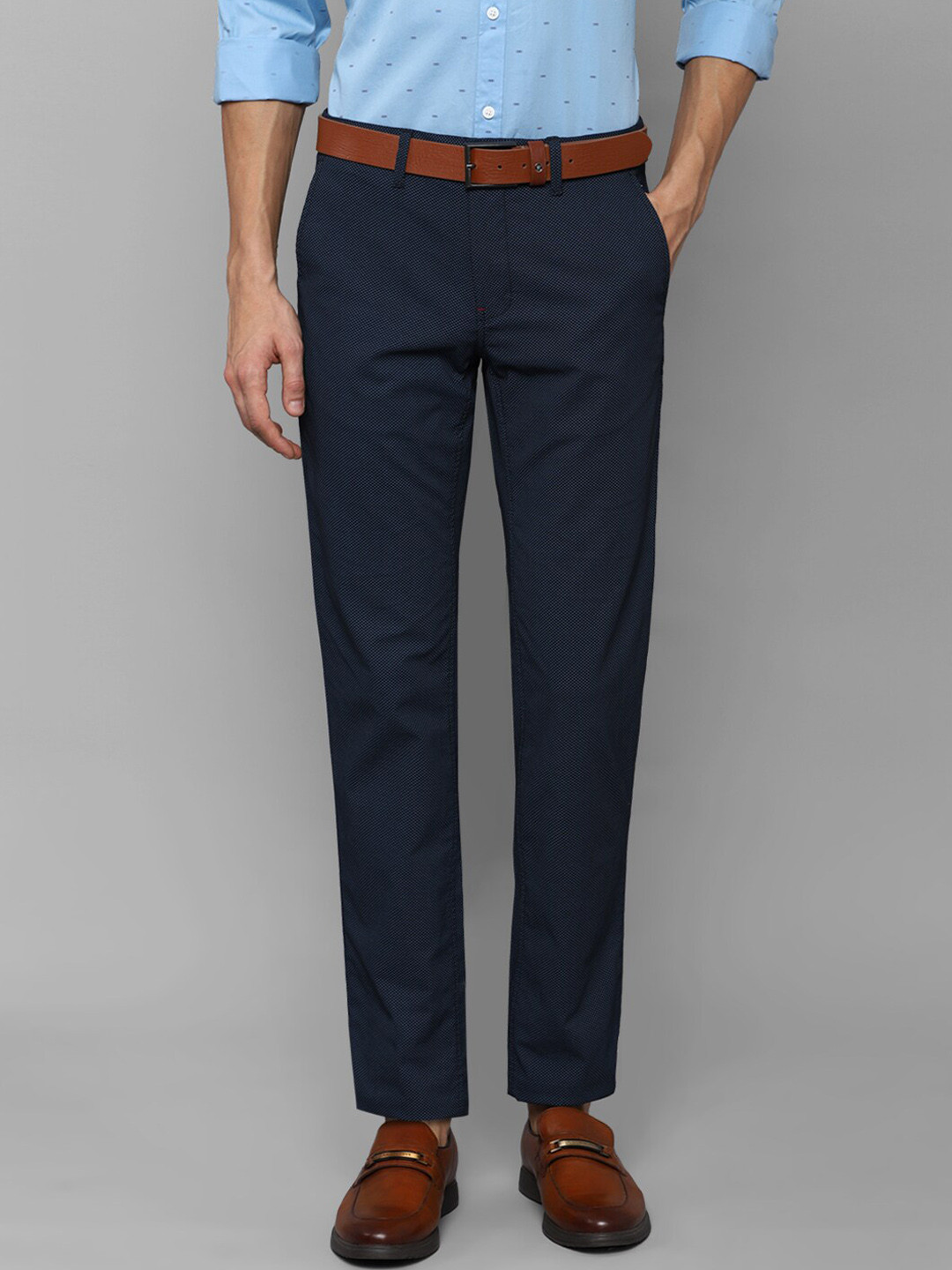 

Louis Philippe Sport Men Navy Blue Textured Slim Fit Trousers