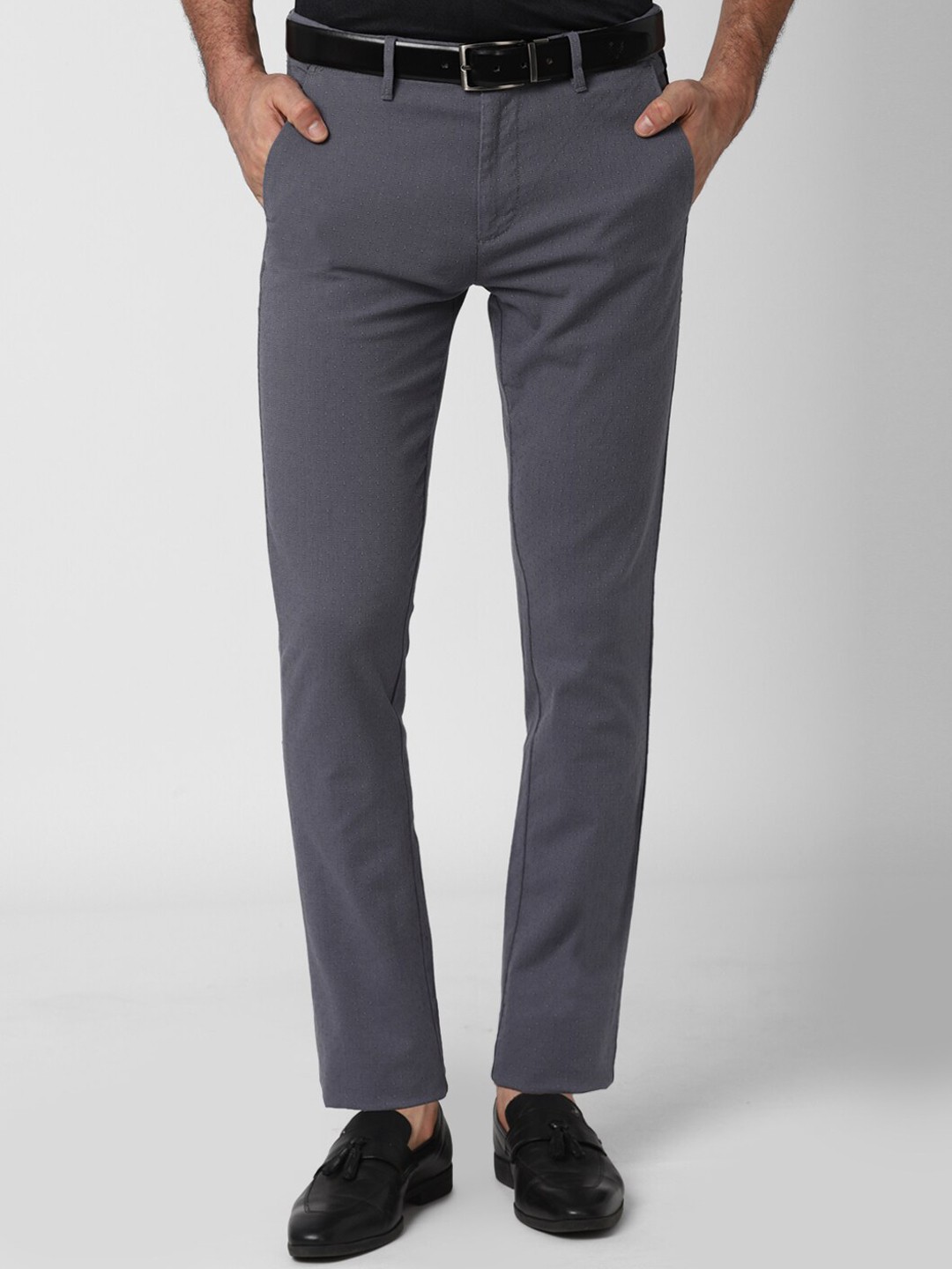

V Dot Men Grey Textured Slim Fit Trousers