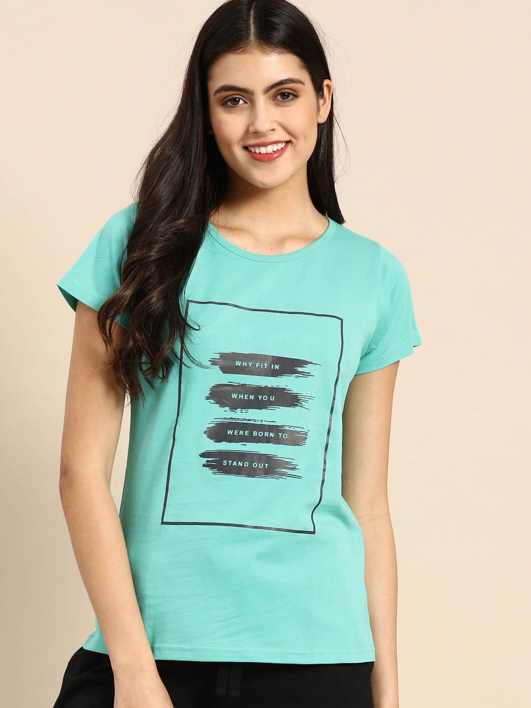 

Clt.s Women Blue Pure Cotton Graphic Printed Lounge T-shirt