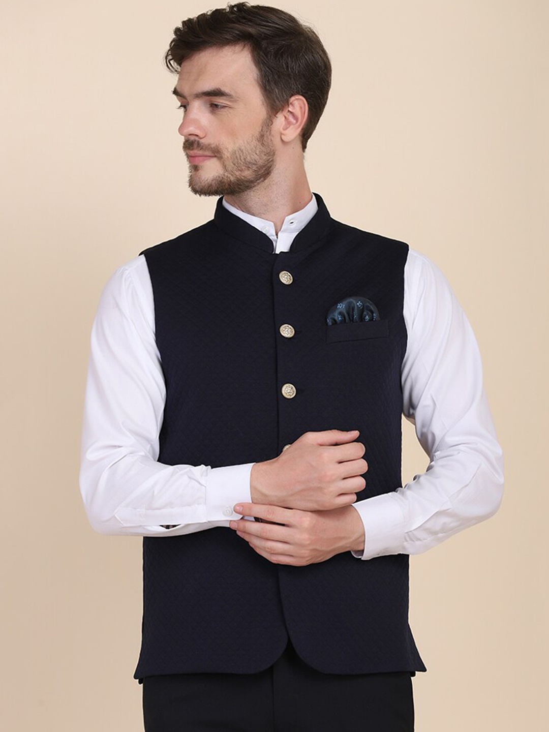

TAHVO Men Blue Solid Woven Nehru Jacket