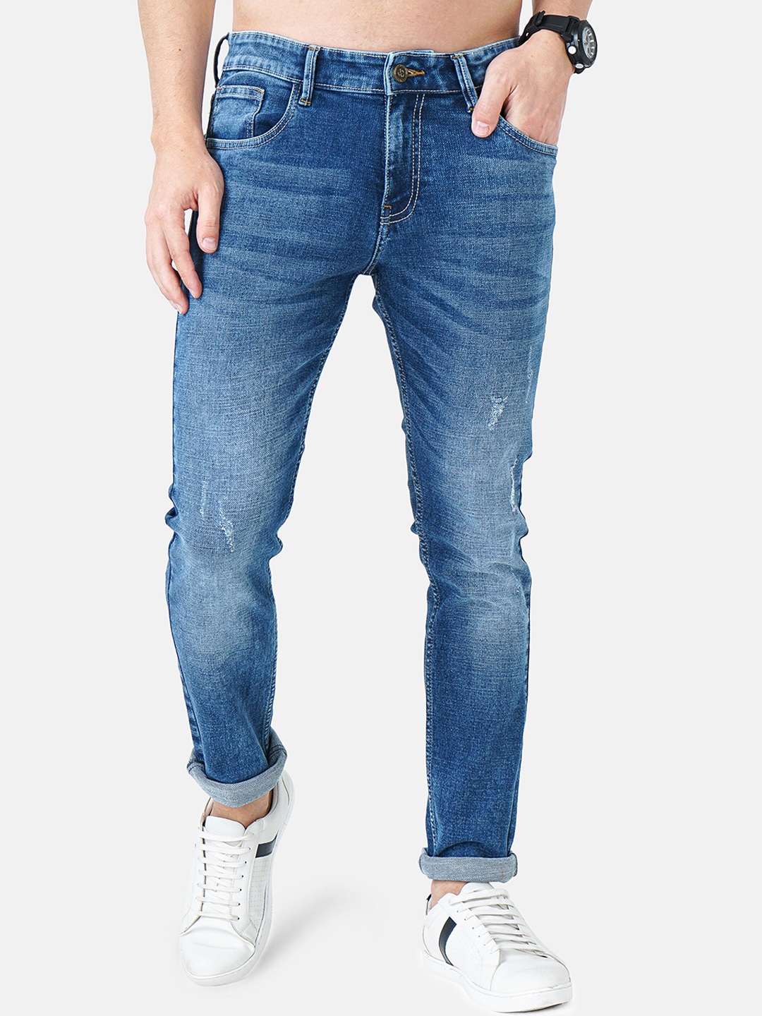 

Jean Cafe Men Blue Jean Slim Fit Mildly Distressed Light Fade Jeans