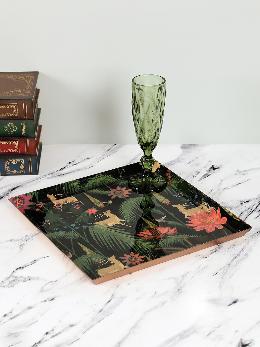 

India Circus by Krsnaa Mehta Black & Green Printed Serveware