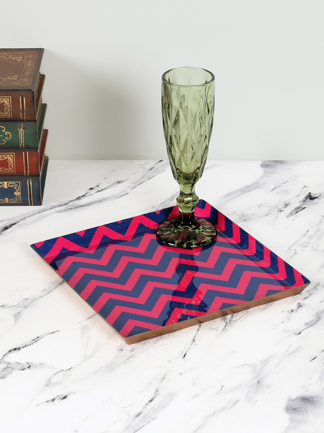 

India Circus by Krsnaa Mehta Pink & Navy Blue Printed Rectangle Platter