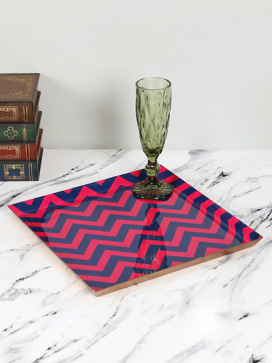 

India Circus by Krsnaa Mehta Pink & Blue Chevron Melavo Big Steel Platter