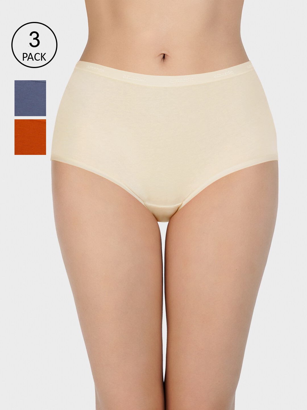 

Amante Women Pack of 3 Solid High-Rise High Waist Basic Briefs PPK53001, Blue