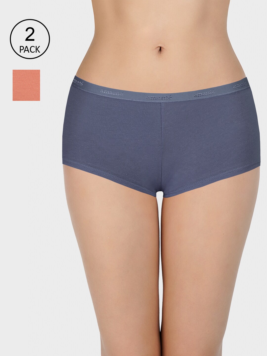 

Amante Women Solid Pack of 2 Low Rise Boyshort - PPK62001, Multi