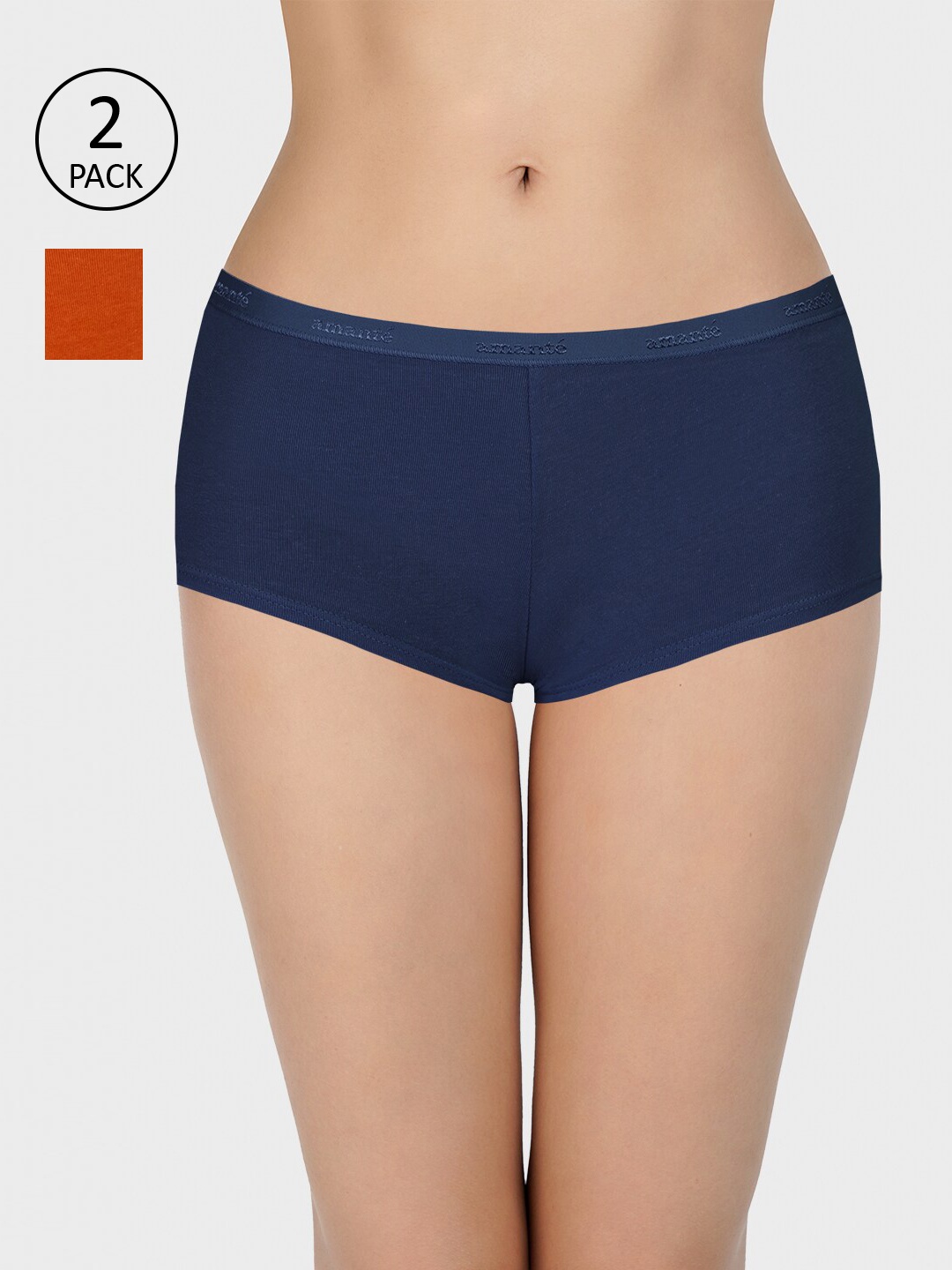 

Amante Women Pack of 2 Solid Low Rise Boy Shorts PPK62001, Blue