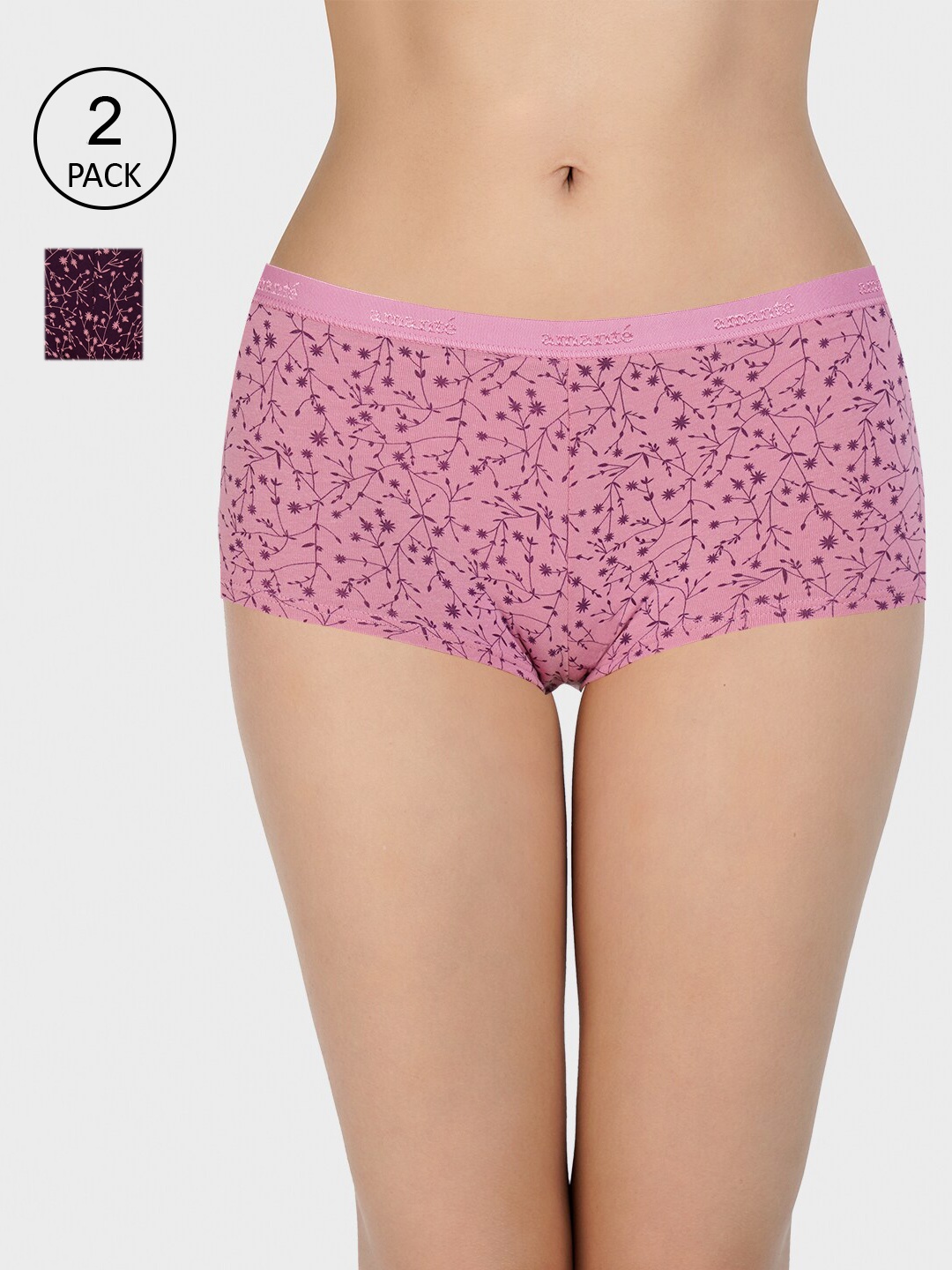 

Amante Women Pack of 2 Printed Low Rise Boyshort Brief - PPK62101, Brown