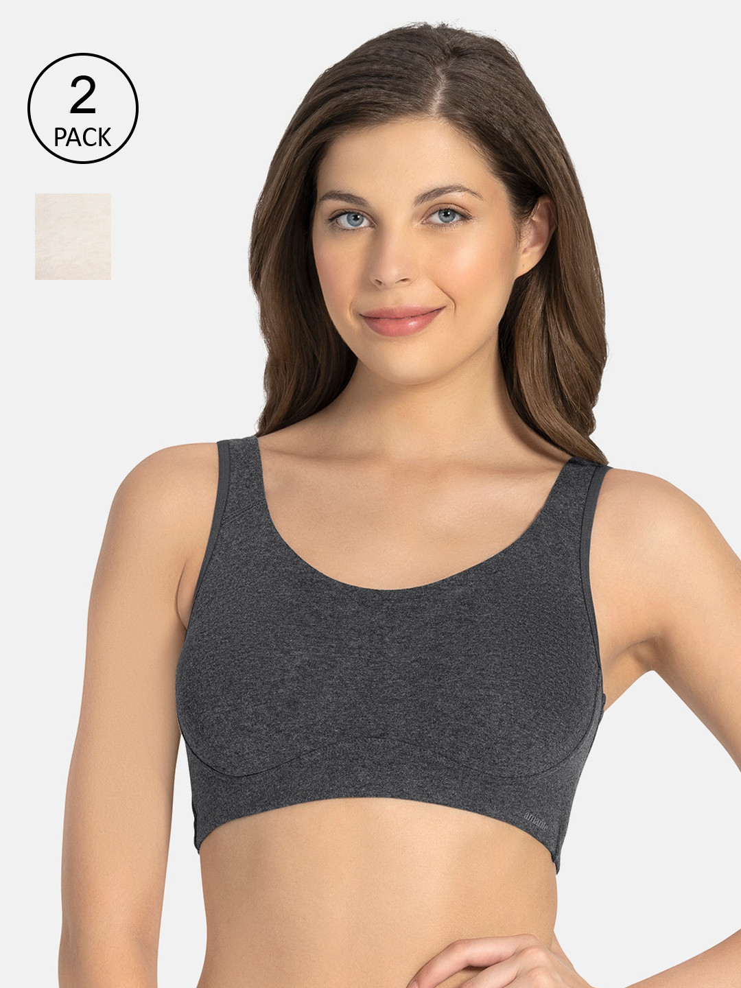 

Amante Solid Pack of 2 Non Padded All Day Lounge Cami Bra - BRA78802, Grey
