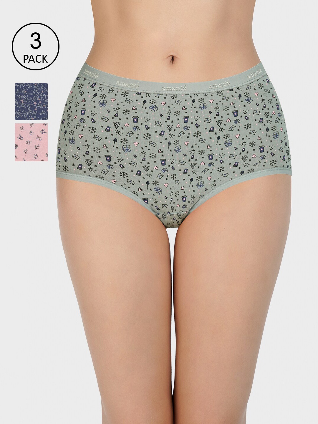 

Amante Women Pack Of 3 Printed High-Rise High Waist Basic Briefs, Multi