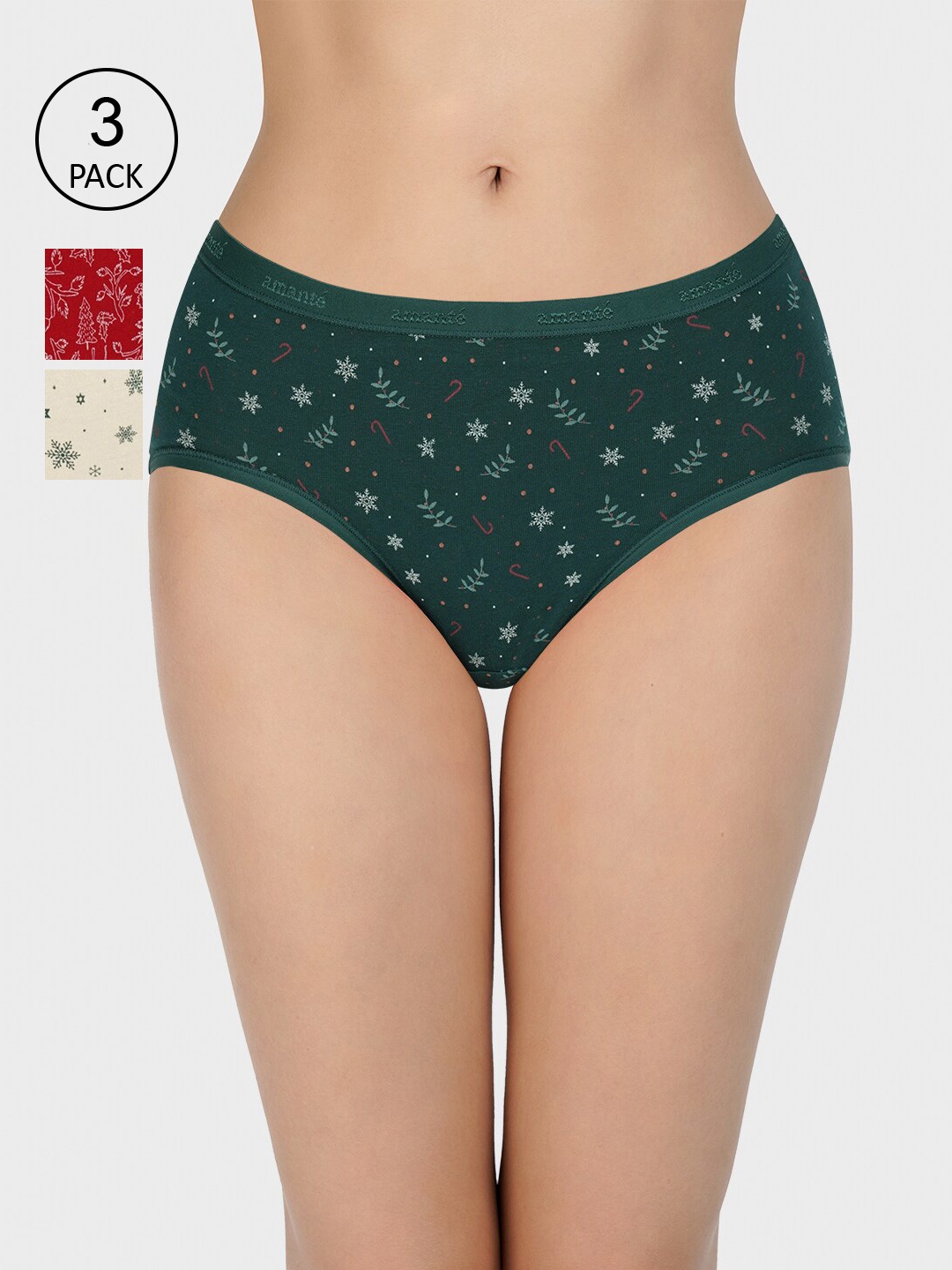

Amante Women Pack Of 3 Printed Cotton Hipster Briefs, Multi