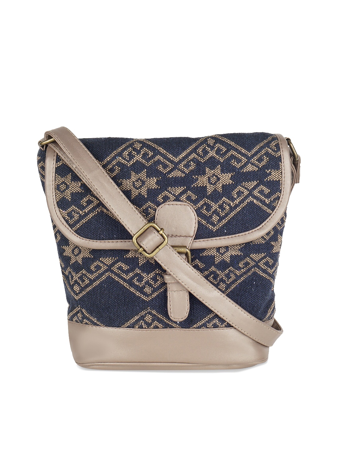 

Kanvas Katha Multicoloured Printed Structured Sling Bag with Cut Work, Multi