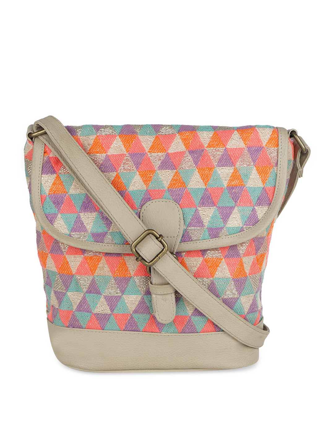 

Kanvas Katha Multicoloured Geometric Printed Structured Sling Bag, Multi