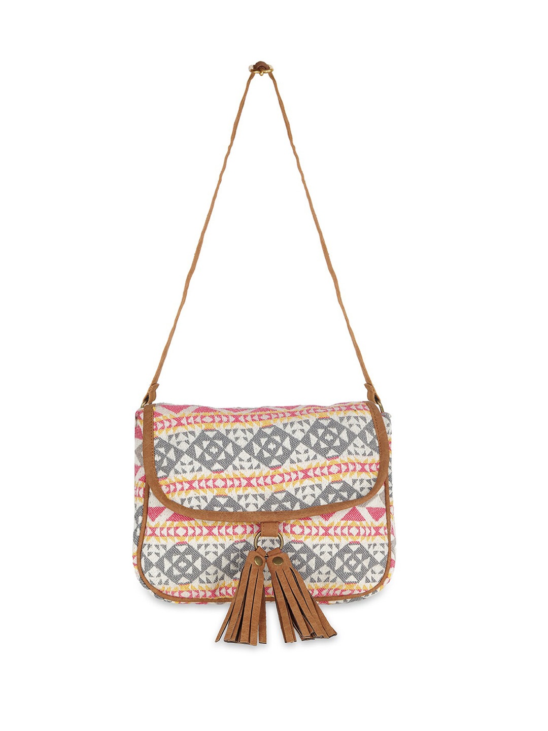 

Kanvas Katha Multicoloured Floral Printed Structured Sling Bag with Tasselled, Multi
