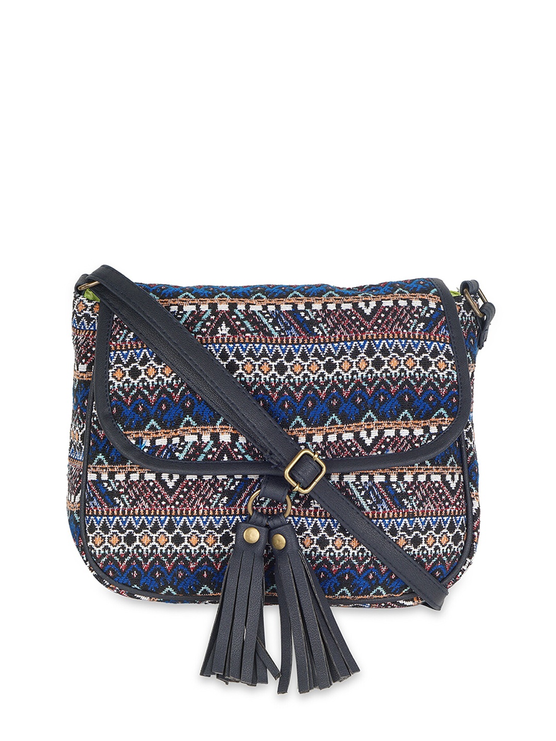 

Kanvas Katha Multicoloured Ethnic Motifs Printed Structured Sling Bag with Tasselled, Multi
