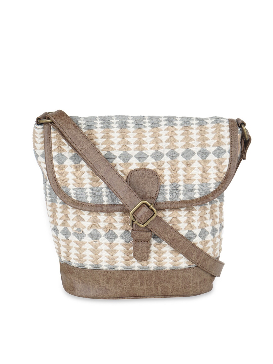 

Kanvas Katha Multicoloured Geometric Half Moon Sling Bag with Cut Work, Multi