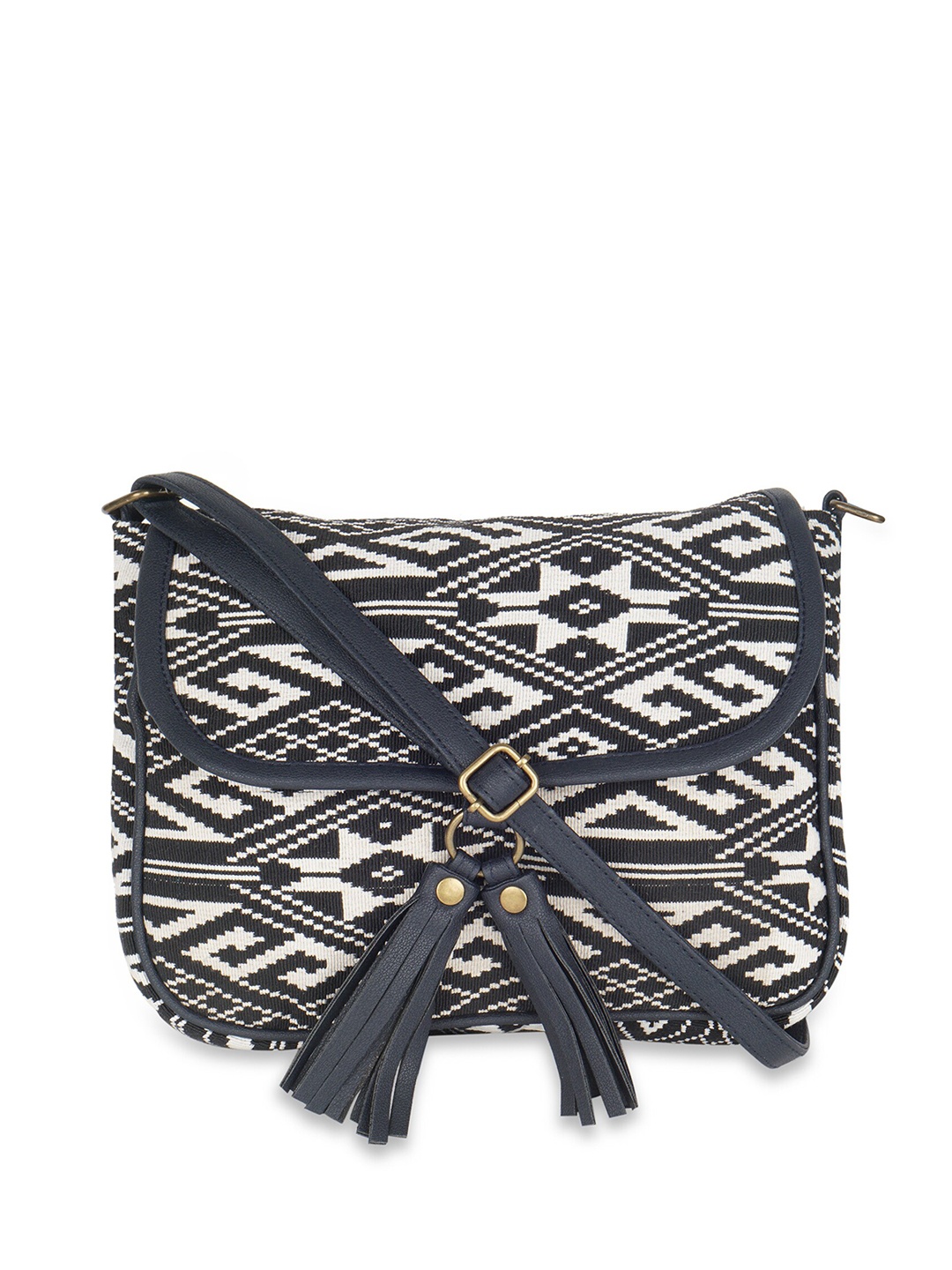 

Kanvas Katha Multicoloured Ethnic Motifs Structured Sling Bag with Tasselled, Multi