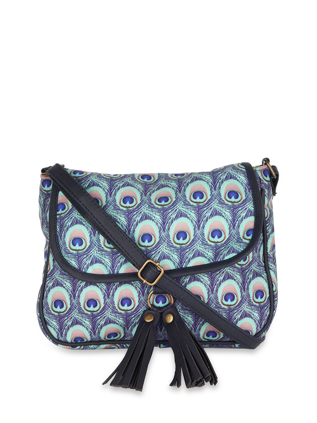 

Kanvas Katha Multicoloured Floral Printed Half Moon Sling Bag with Tasselled, Multi