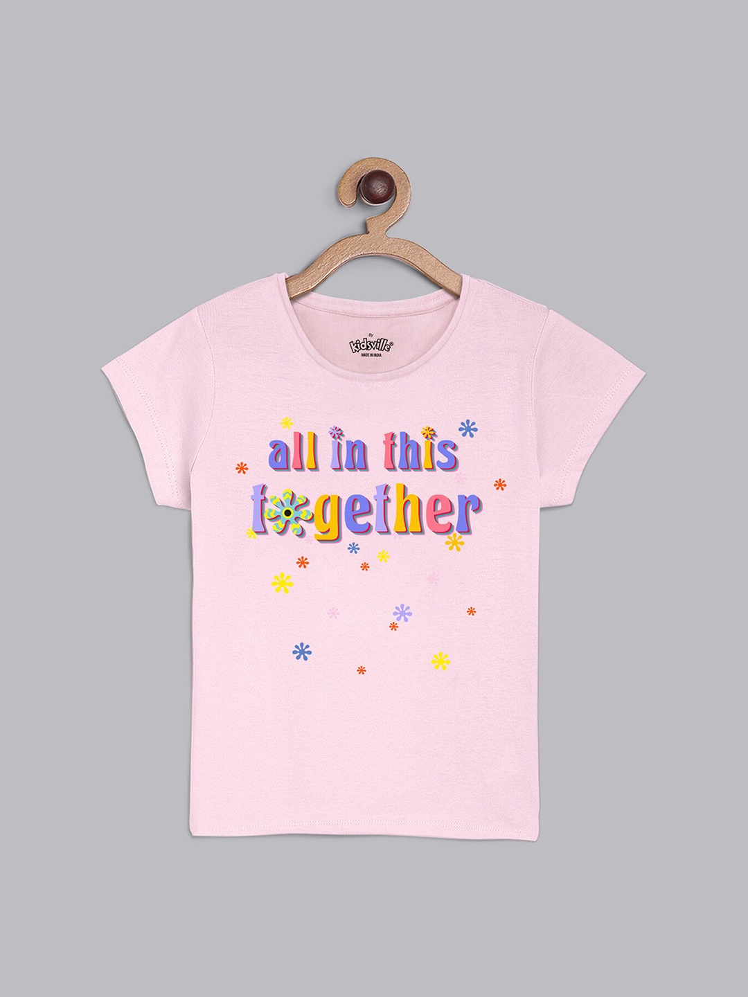 

Kids Ville Girls Pink & Blue Printed Pure Cotton T-Shirt