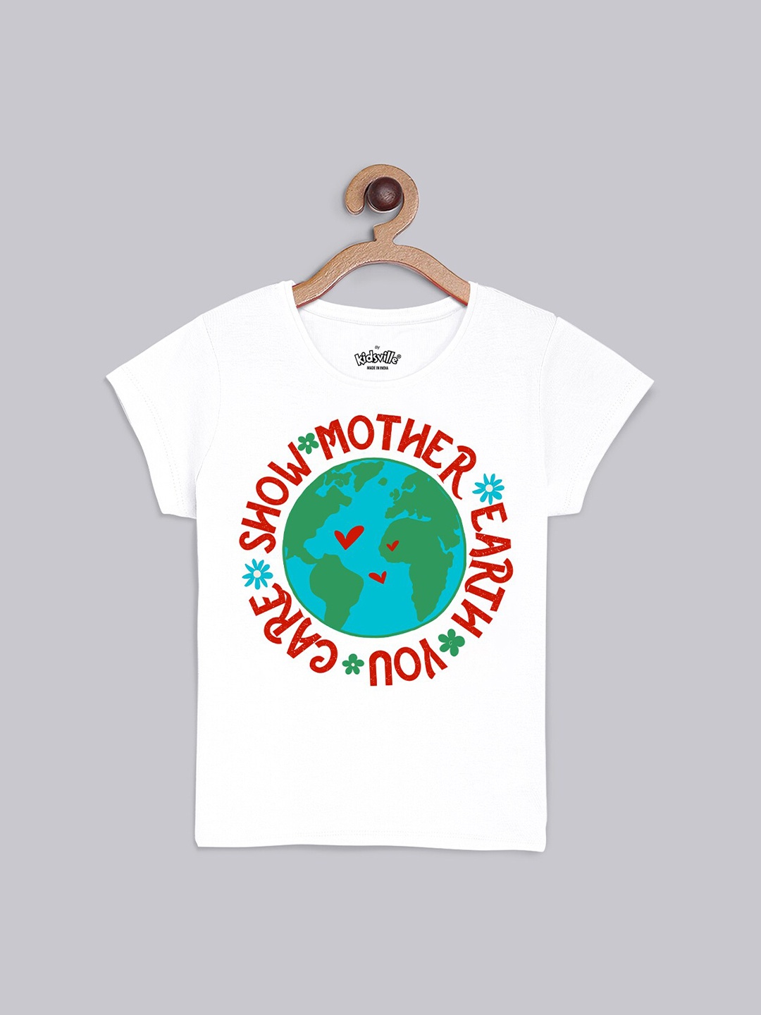 

Kids Ville Girls White & Green Printed Pure Cotton Tshirts