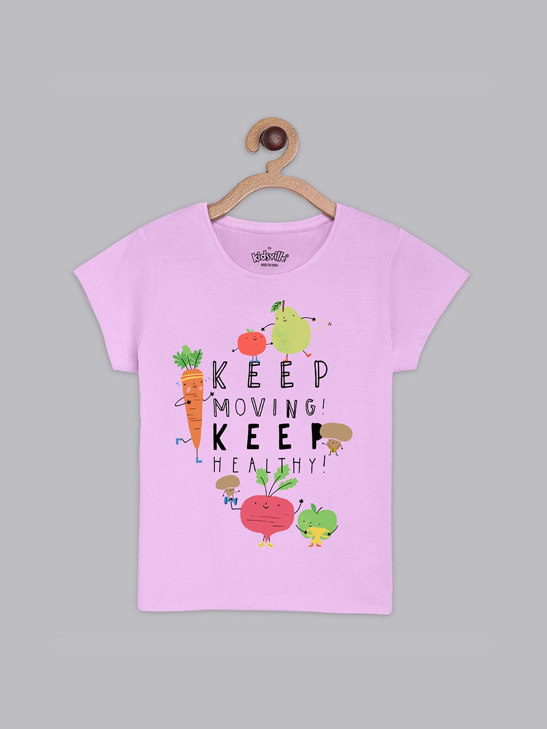 

Kids Ville Girls Purple & Black Printed Pure Cotton T-Shirt