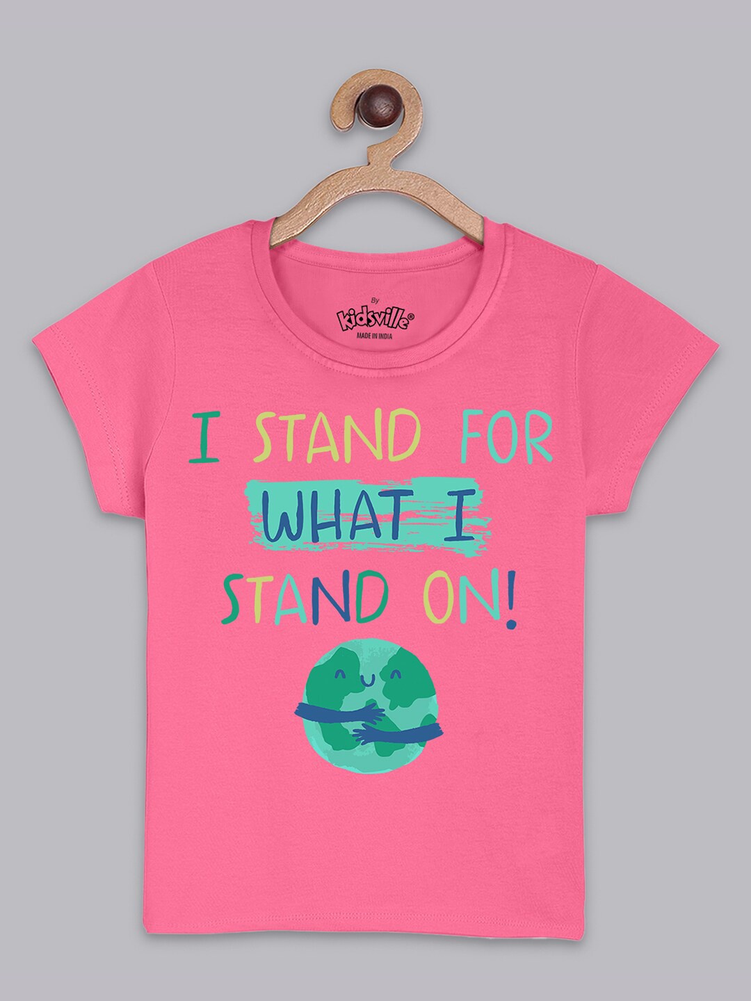 

Kids Ville Girls Pink Graphic Printed Pure Cotton Tshirts