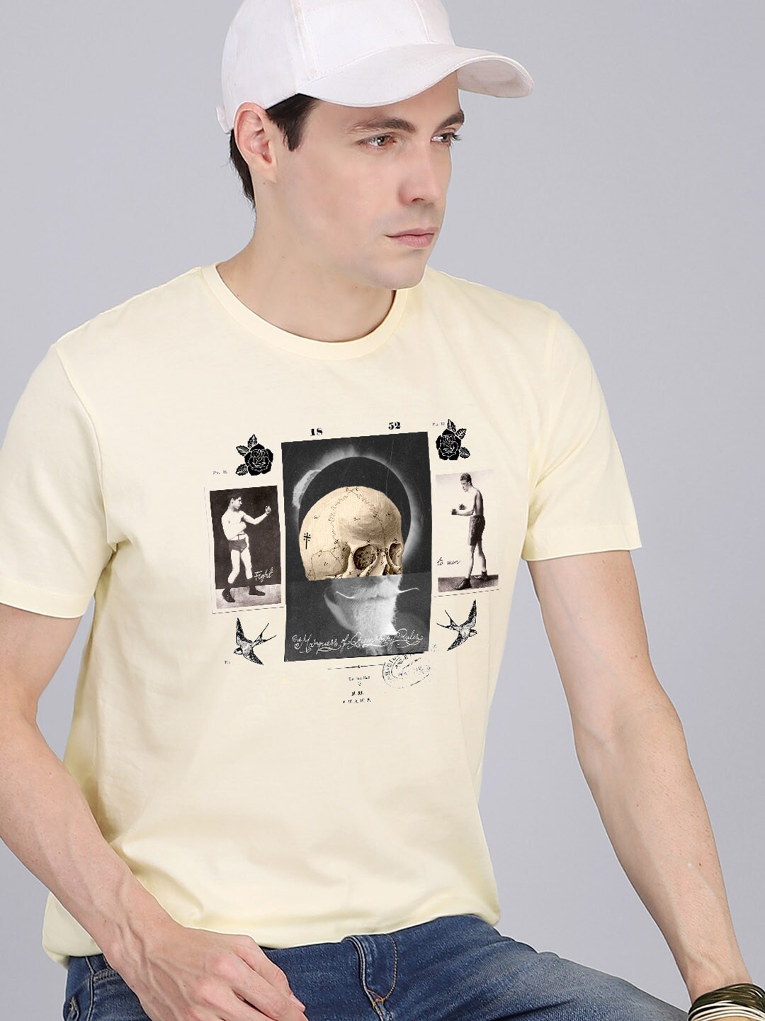 

Free Authority Men Off White Printed Pure Cotton Tshirts