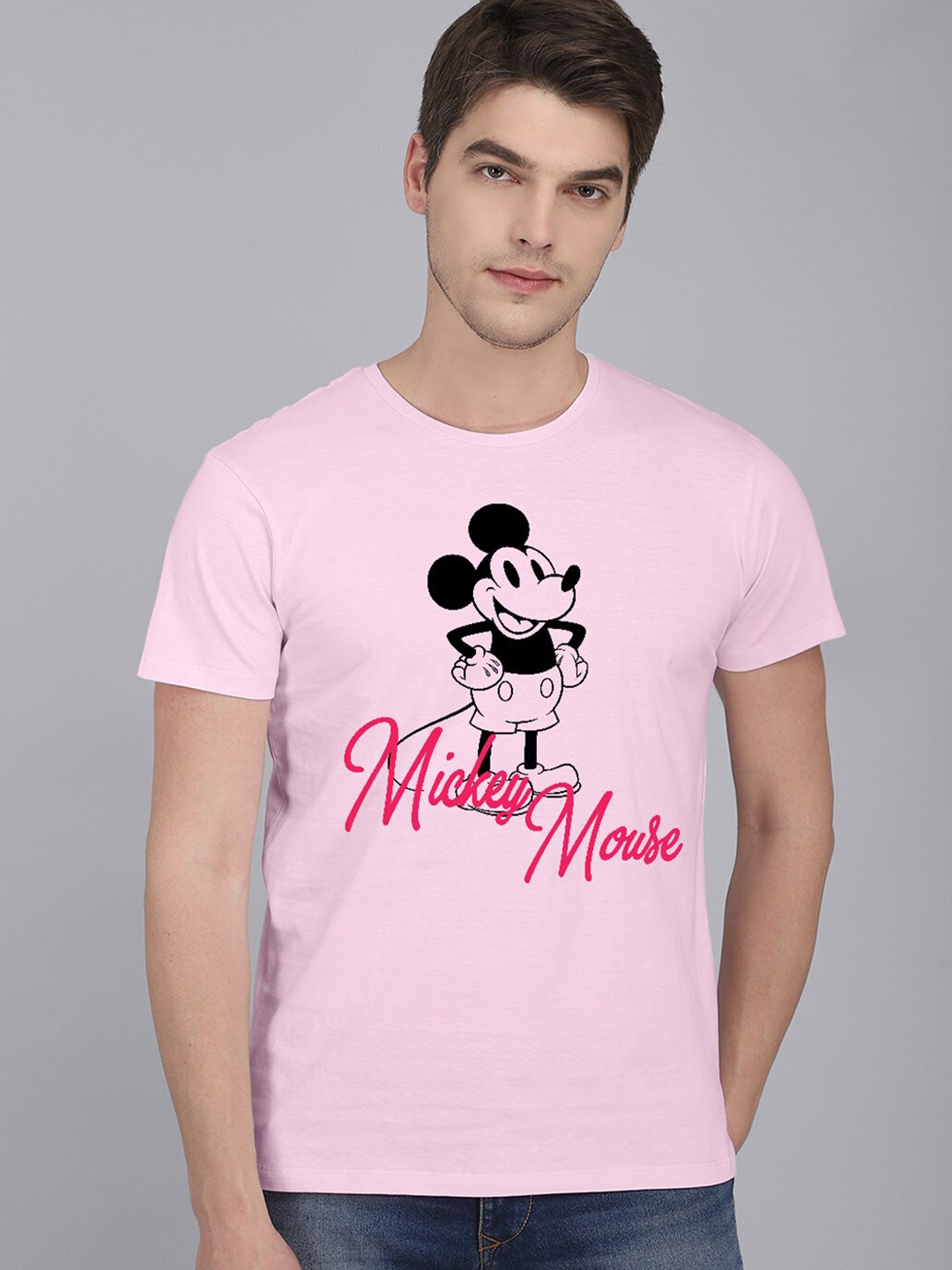 

Free Authority Men Pink & Black Mickey Mouse Printed Round Neck Cotton T-shirt