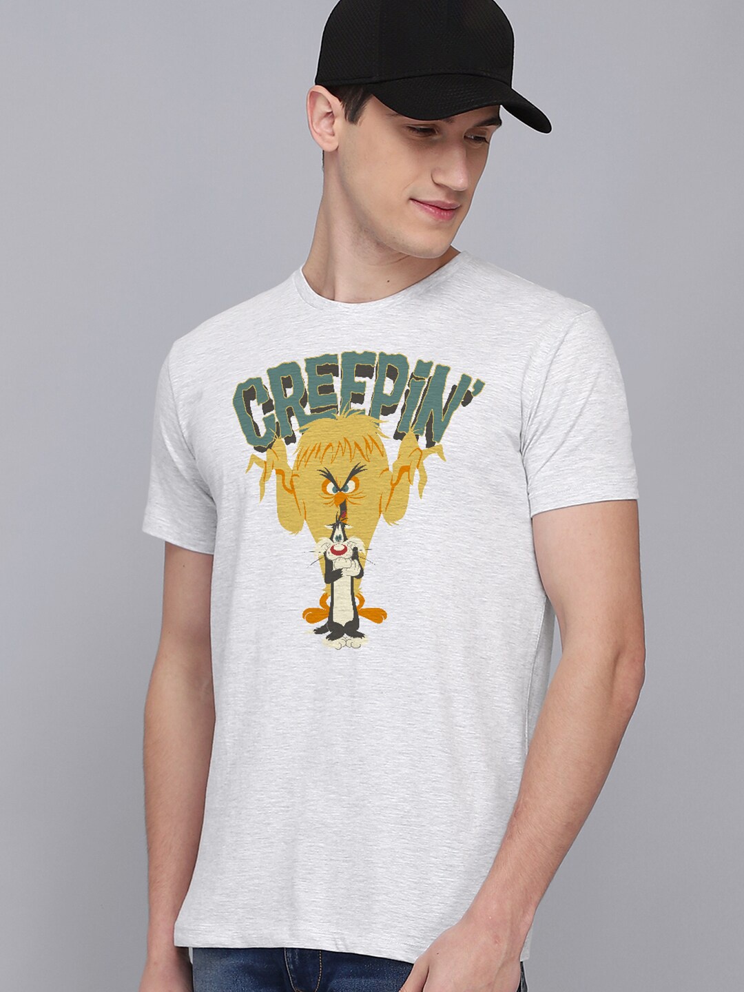 

Free Authority Men Grey & Green Looney Tunes Printed Pure Cotton Tshirts