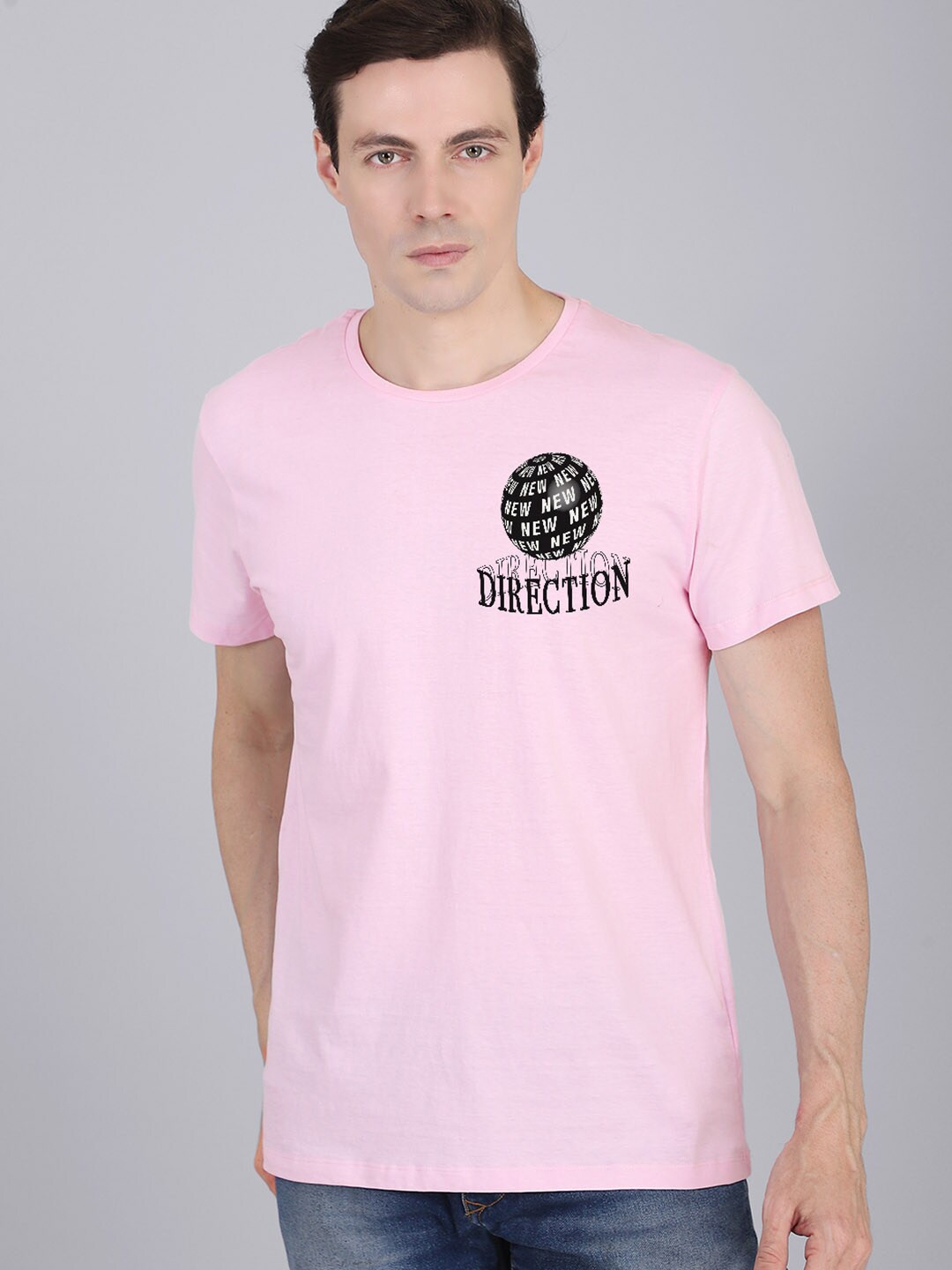 Free Authority Men Peach-Coloured & Black Printed Cotton T-shirt