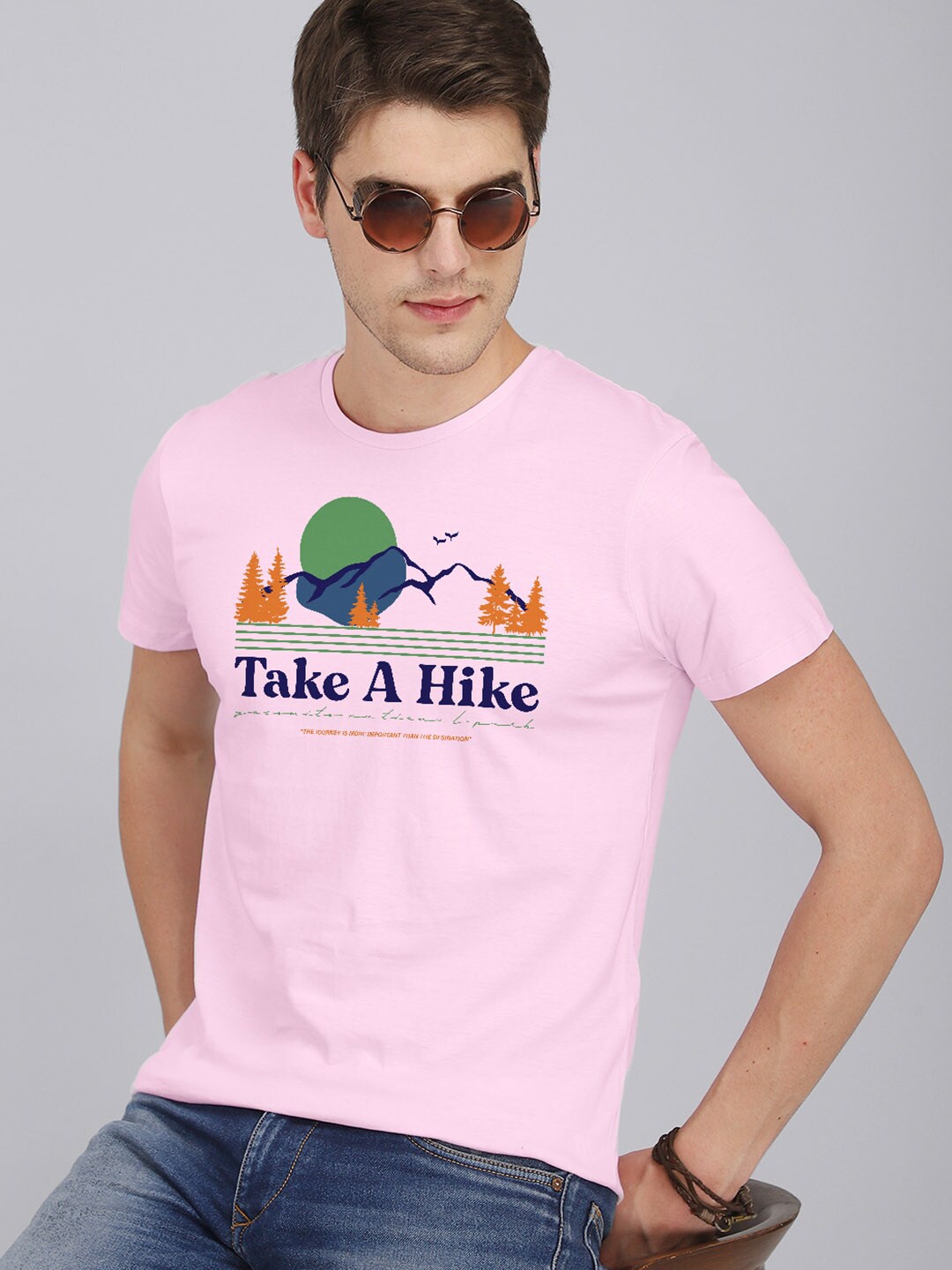 

Free Authority Men Peach & Green Graphic Printed Pure Cotton T-shirt